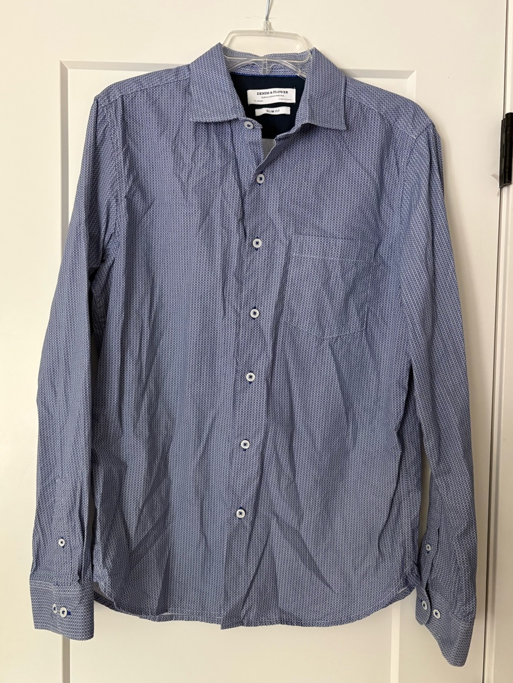Denim & Flowers Men's Blue Micro-Pattern Button-Up Shirt